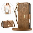 thumbnail image 3 of Floral Embossed Zipper Wallet Case for iPhone 13 Pro Max, Soft TPU and PU Leather with Shoulder Strap & Wrist Strap & Card Slots & Kickstand & Magnetic Clasp, Shockproof Rugged Case Cover, Brown, 3 of 13