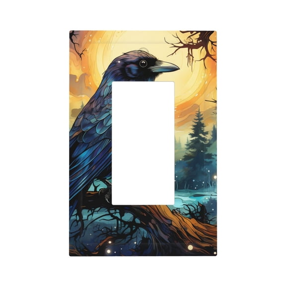 Raven Moonlight Starry Art Single Gang Wall Plate 1 Gang Decorative Electrical Outlet Light Switch Cover Switchplate