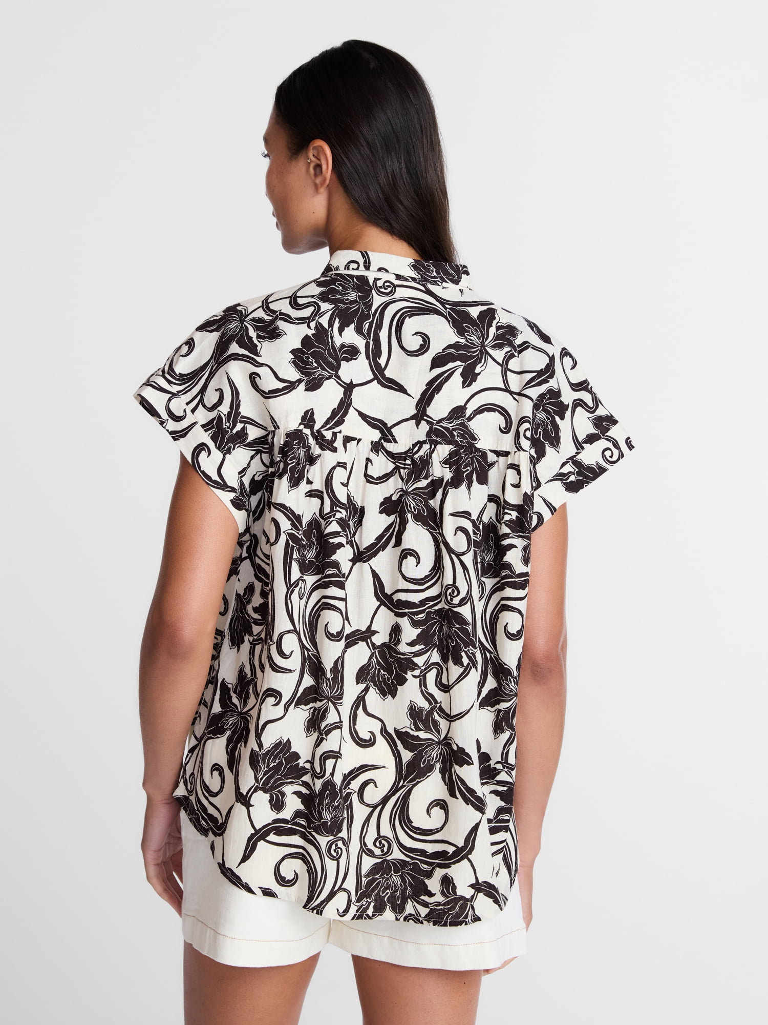 Time and Tru Women's Camp Shirt with Short Sleeves, Sizes XS-XXXL