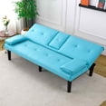 thumbnail image 3 of FFH 67" Futon with Cup Holders for Office, Living Room, Blue PVC, 3 of 8