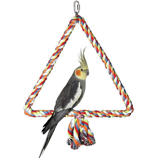 Oiseau Triangle Corde Balancement Coloré Perche à Mâcher Jouet pour Perroquets Perruche Cacatiel Cacatoès 25cm