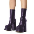 thumbnail image 3 of YDN Women Round Toe Mid Calf Boots Platform High Chunky Block Heels Side Zipper Booties Daily Dress Shoes Size Size 10.5 Purple, 3 of 4