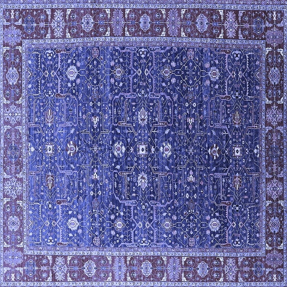 Ahgly Company Machine Washable Indoor Square Oriental Blue Industrial Area Rugs, 7' Square