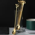 thumbnail image 2 of 7.4" Elegant Leaf-Design Gold Coffee & Tea Spoons - Long Handle Stainless Steel, 2 of 6