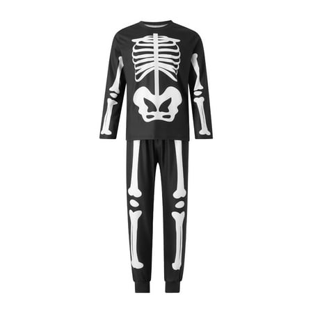 

Halloween Family Pajamas Adult Kids Skull Skeleton Print Long Sleeve Tops and Stretch Casual Pants Sleepwear