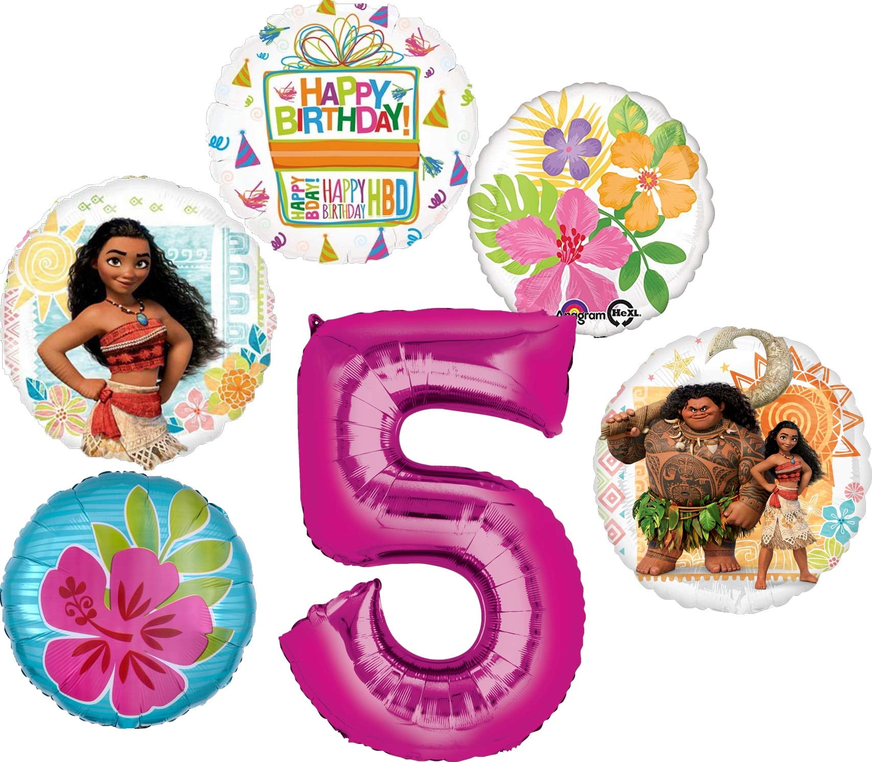 Moana Party Supplies 5th Birthday Balloon Bouquet Decorations Pink Number 5