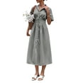 thumbnail image 2 of Women Button Front Pleated Shirt Dresses Summer Casual Short Sleeve Pleated Blouse Mini Dress Gray XL, 2 of 8