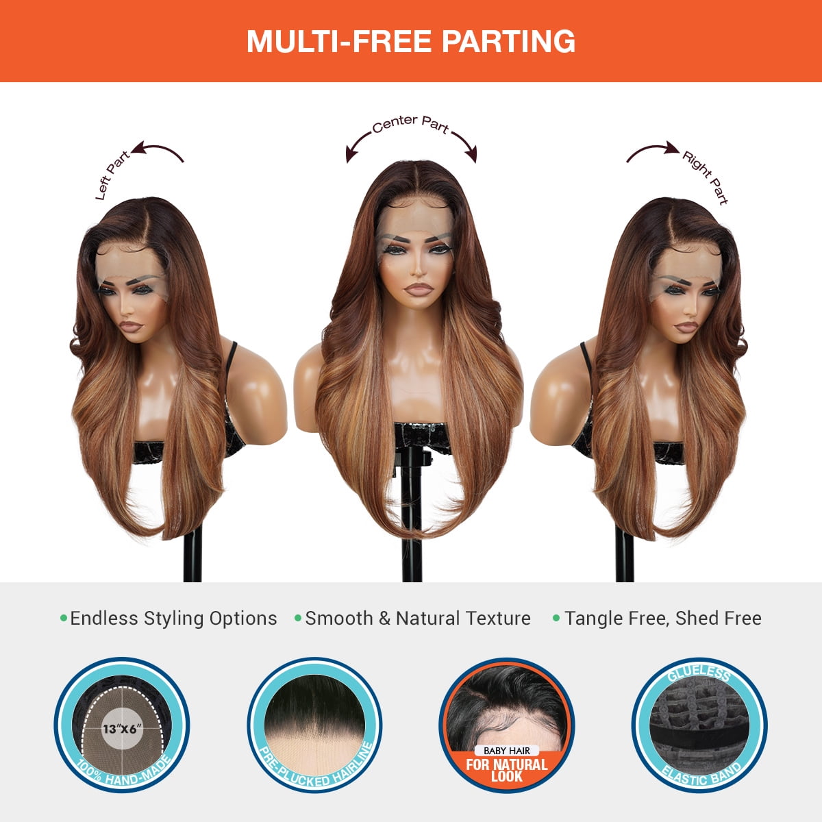 GLAM21USA HD LACE Front Wig 13X6 Deep Transparent Lace Frontal Wigs 28 Inch Human Hair Blend Pre Plucked Swiss Lace Long Heat Friendly Synthetic Wig - Tastee (BALAYAGE/CARAMEL)