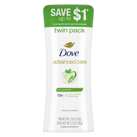 Dove Advanced Care Antiperspirant Deodorant Stick Cool Essentials, 2.6 oz Twin Pack