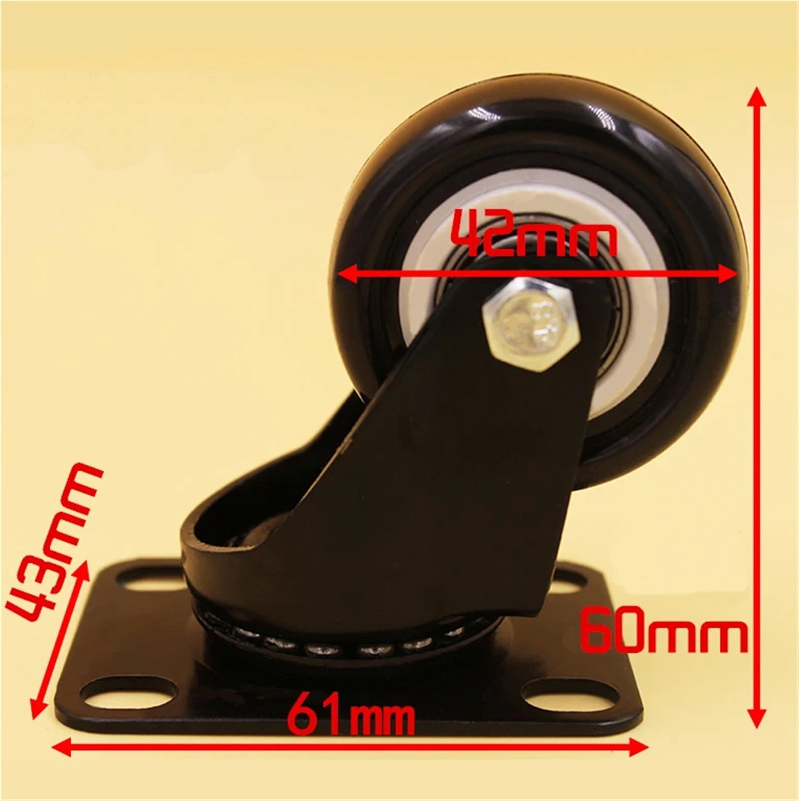 4PCS Black 1.5'' Rubber Swivel Office Chair Heavy Duty 50kg Caster Trolley Furniture Hardware Universal Brake Wheels Rubber ,Reliable