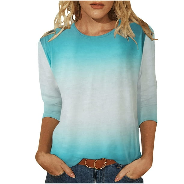 Womens Fashion Tops 2023 Trendy,Womens 3/4 Length Sleeve Tops Casual  Crewneck Fall Shirts Loose Fit Three Quarter Length Sleeve Blouses Small  Blue at  Women's Clothing store