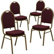 Flash Furniture 4 Pack HERCULES Series Dome Back Stacking Banquet Chair in Burgundy Patterned Fabric - Gold Frame