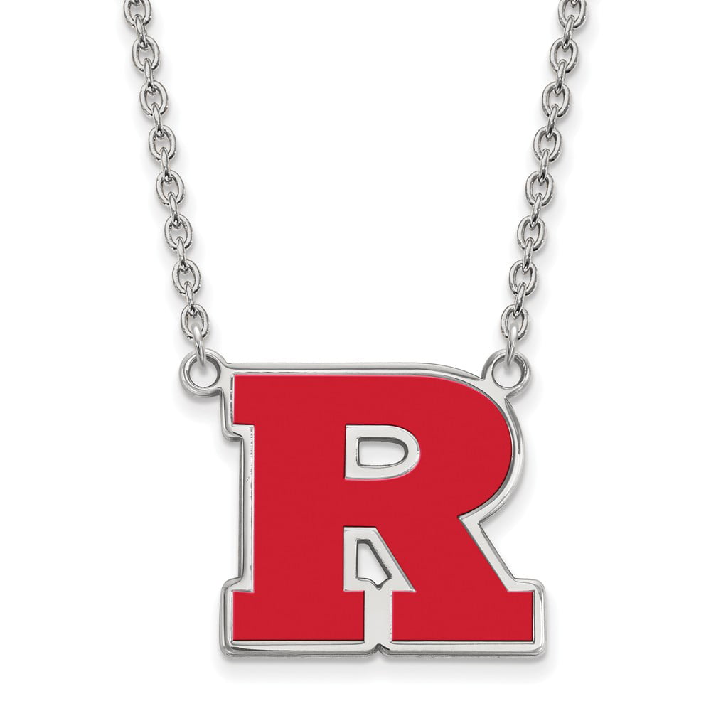 925 Sterling Silver Rhodium-plated Laser-cut Rutgers University Large Disc Pendant