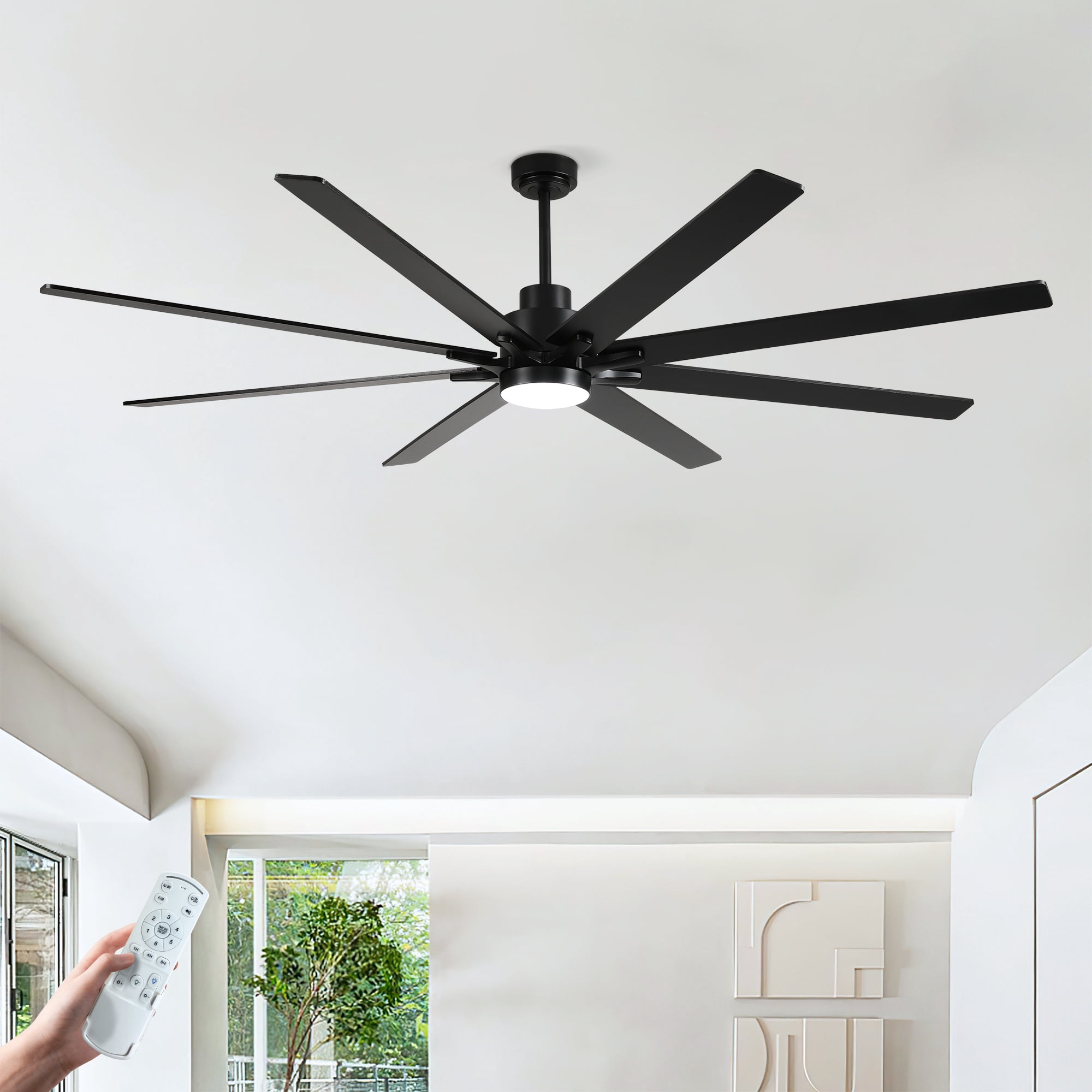 Ceiling Fan with Light, 84 Inch Extra Large Dimmable Fan for Big Indoor Space Living Hall, Matte Black Wood