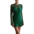 thumbnail image 2 of Gamivast Dresses for Women Long Sleeve Crew Neck Slim Fit Bodycon Mini Dress Sequins Sparkly Solid Mesh Overlay Flattering Elegant Evening Party Spring Dresses, 2 of 6