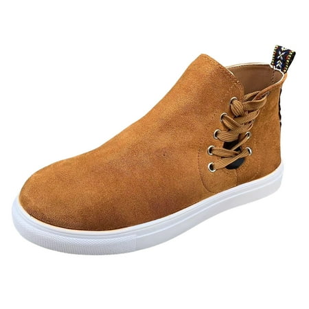 QYZEU Womens Work Shoes Comfortable Sandals for Women Women s Shoes Solid Color High Top Casual Shoes Fashion Ankle Boots Slip on Womens Casual Shoes Brown 38