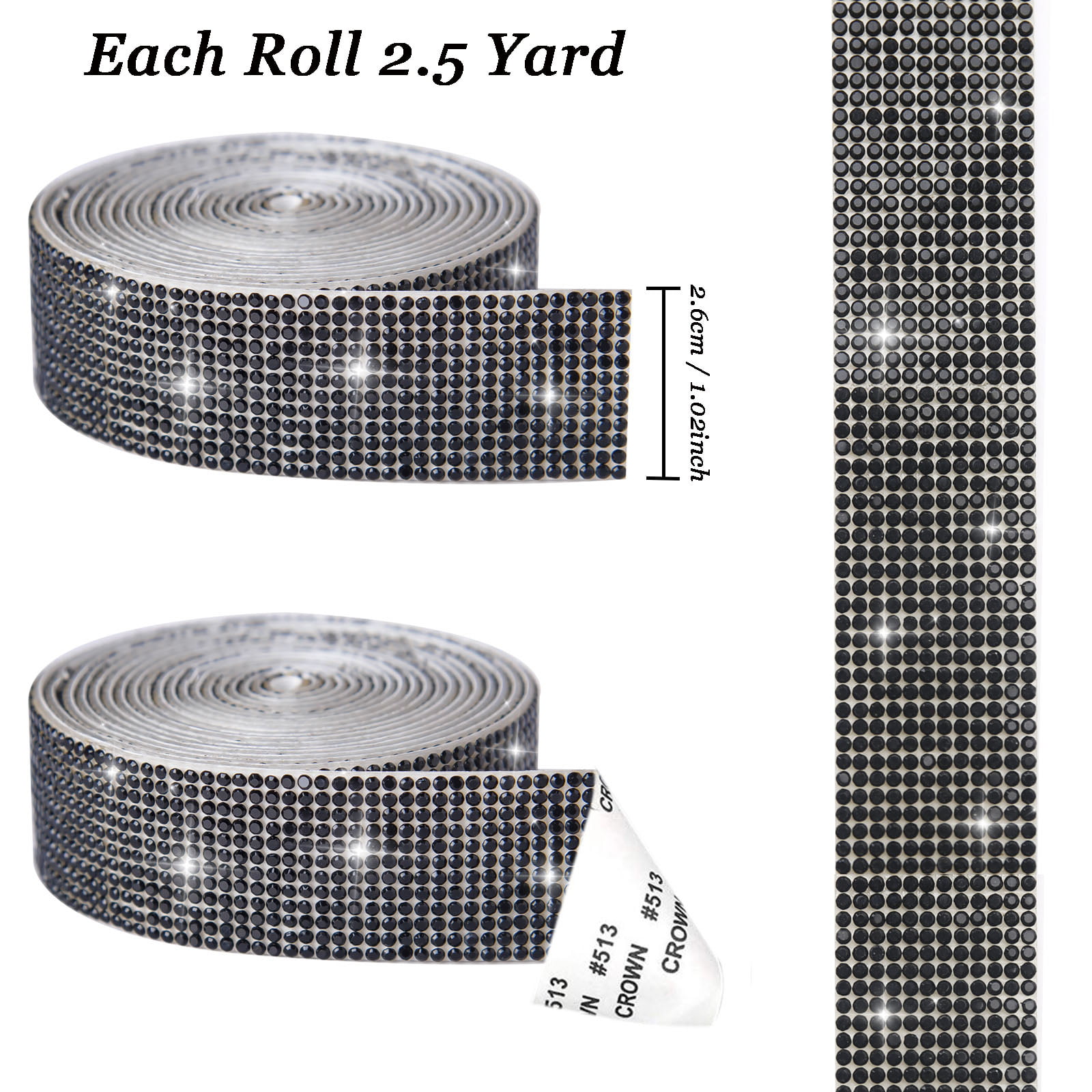 5 Pcs 5 Yards 10mm Self-Adhesive Crystal Rhinestone Ribbon Black - Yahoo  Shopping
