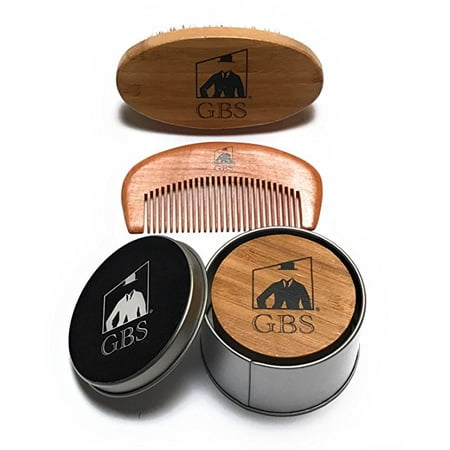 GBS Combo Set (3 Pc Kit) Premium Oval Wood Beard Brush with Boar Bristles, Bamboo All Fine Beard Comb & Compact Wood Beard Brush, Free Travel Silver (Best Boar Bristle Shaving Brush)