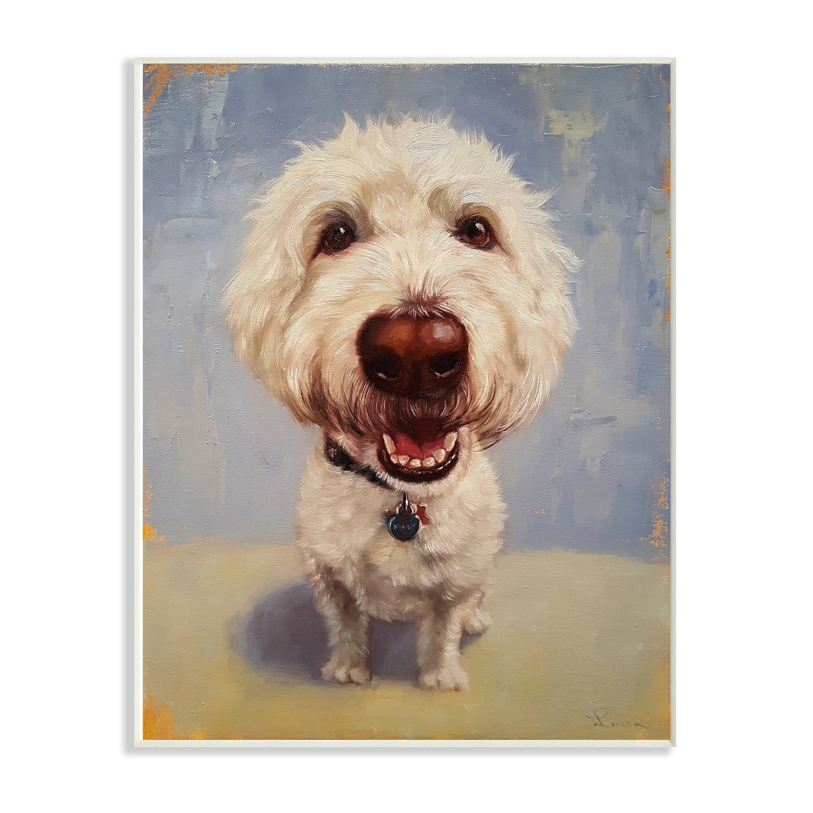 The Stupell Home Decor Collection Fish Eye White Dog Portrait Close Up Painting Wall Plaque Art, 10 x 0.5 x 15