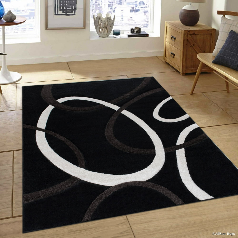 Allstar Black Modern Geometric circle design Area Rug (7' 9" x 10' 5