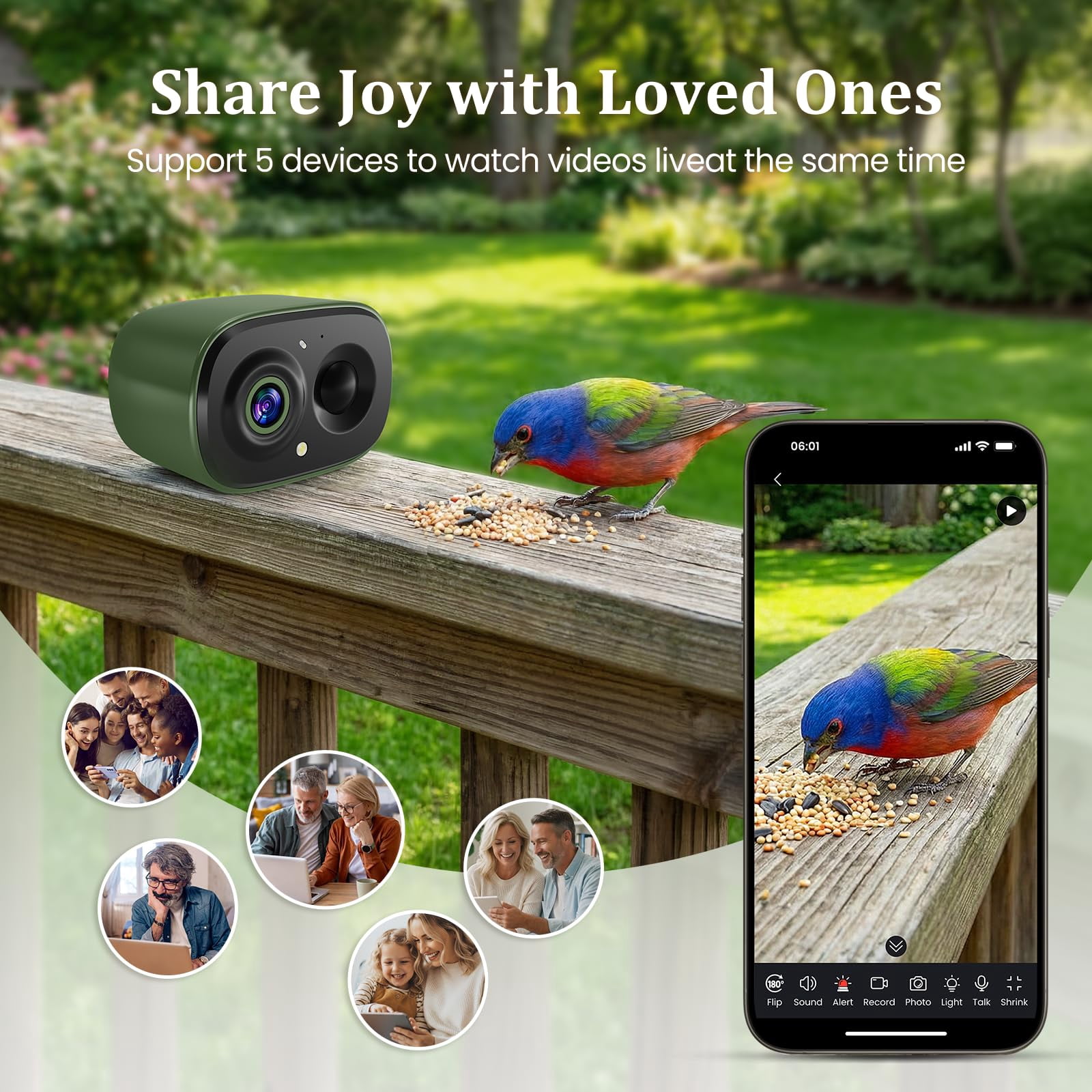 COOLFLY Waterproof Iron Smart Bird Feeder  Camera, Green