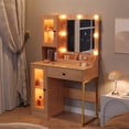 thumbnail image 2 of TROPOW Vanity Desk with Mirror and Lights Elegant Makeup Vanity Table with Drawers & Cabinets, Storage, Sturdy MDF Top, Adjustable Brightness Bulbs, Built-in Power Outlet & USB Ports,Wood, 2 of 7