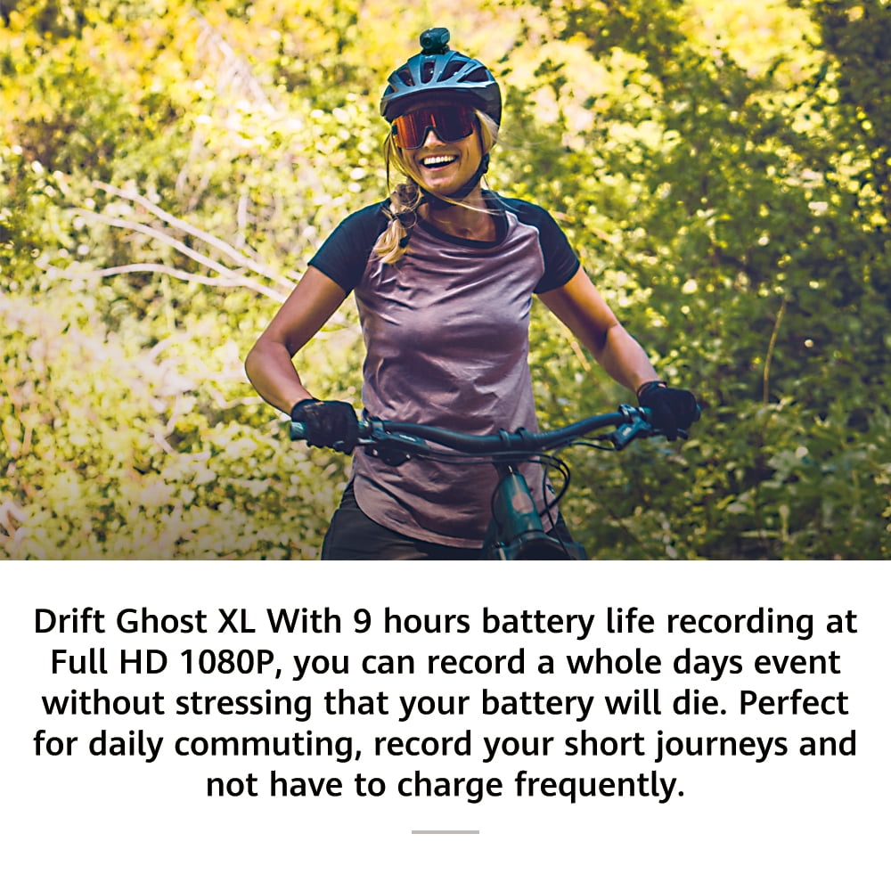 Drift Ghost XL Action Camera, 1080P FHD 30FPS Video, 300 Degree Rotating Lens, 9 Hour Battery Life, IPX7 Waterproof Motorcycle Camera, Support External Mic and Accessories Kit