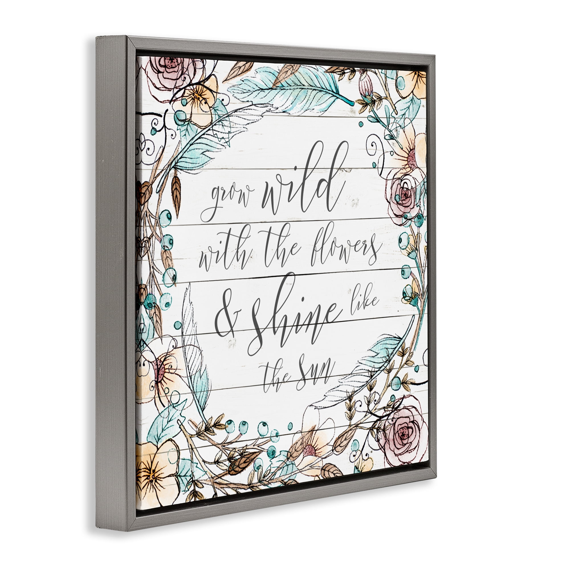Stupell Industries Grow Wild With Flowers Gray Framed Floater Canvas Wall Art, design by SD Graphics Studio