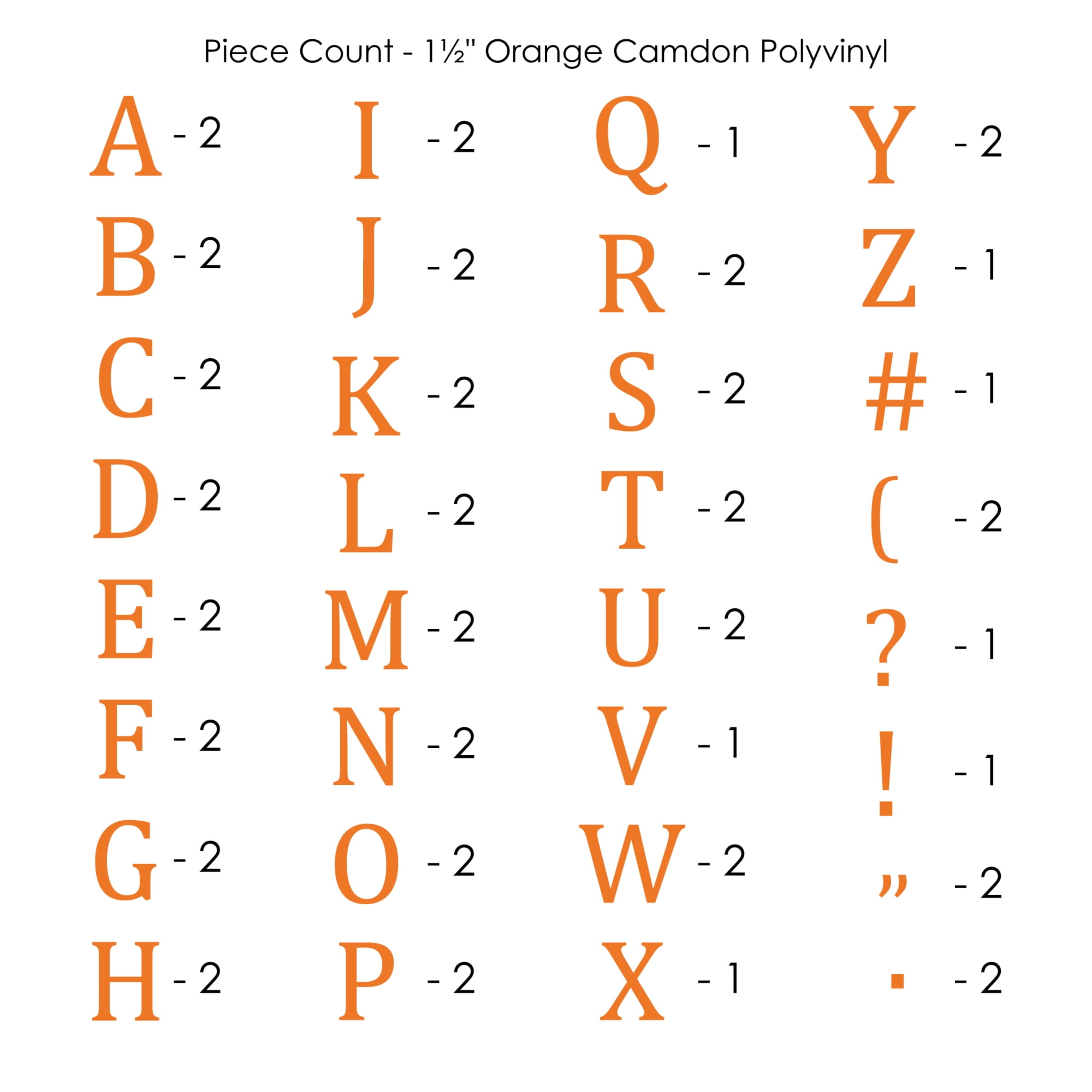 SEI 1.5 inch Camdon Iron-on Heat Transfer Poly Letters, Orange