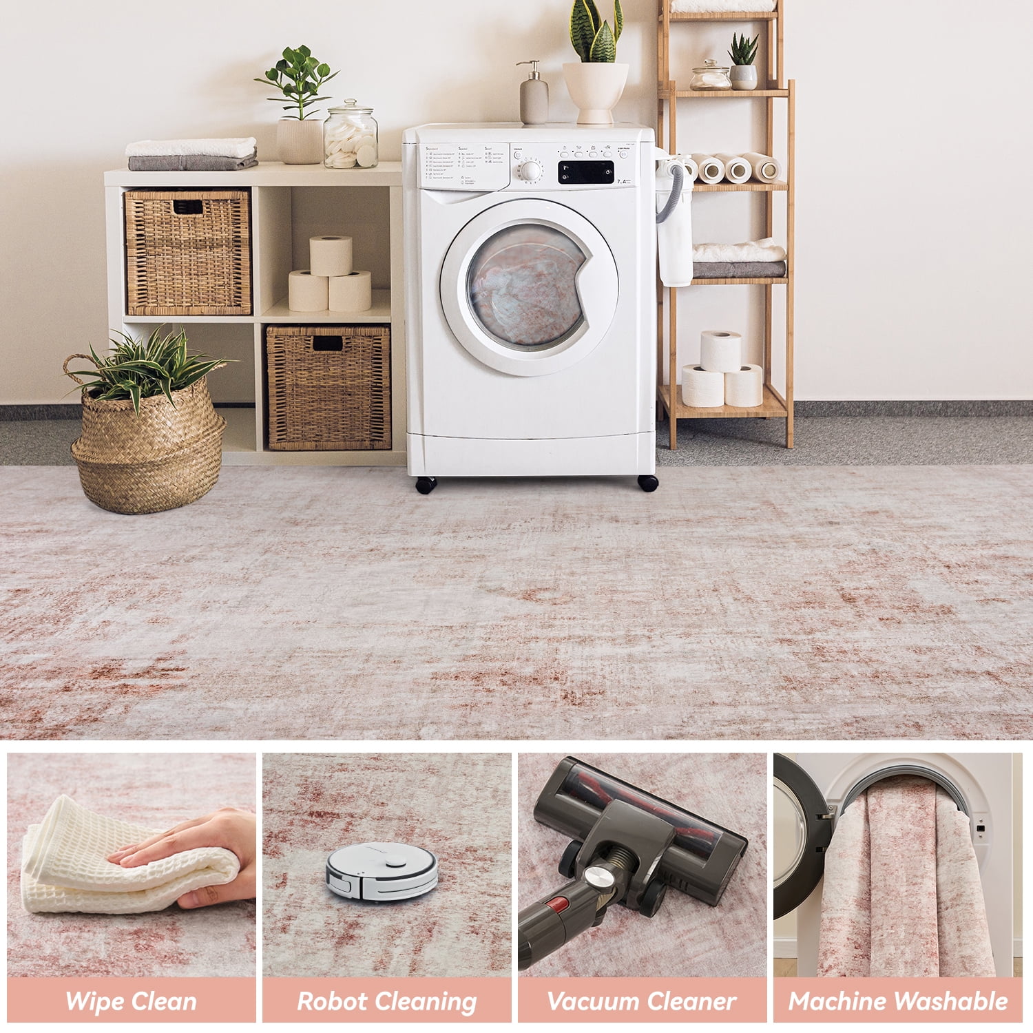 VUNATE 5'x7'Rugs for Living Room Washable Rugs Modern Abstract Area Rug Neutral Indoor Carpet Soft Rugs for Bedroom Office Dining Room Kitchen Laundry Room Accent Rug Modern Home Decor Pink