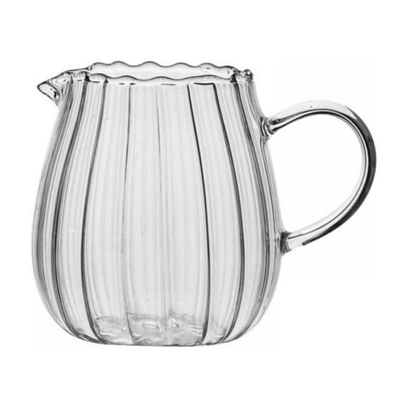 Japanese Stripe Milk Jug Heat-resistantn Glass Cup With Handle Coffee Milk Tea Separator Fair Cup10.1 fl.oz/16.9 fl.oz
