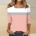 thumbnail image 4 of Hfnxid Women's 3/4 Sleeve Shirts Fashion Sqared Neck Tunic Tops Plus Size Color Block Tees Casual Going Out Althetics Top, 4 of 9