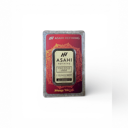 Asahi Refining Diwali Lakshmi 1 oz Gold Bar in Assay – LOW Serial #AD000017