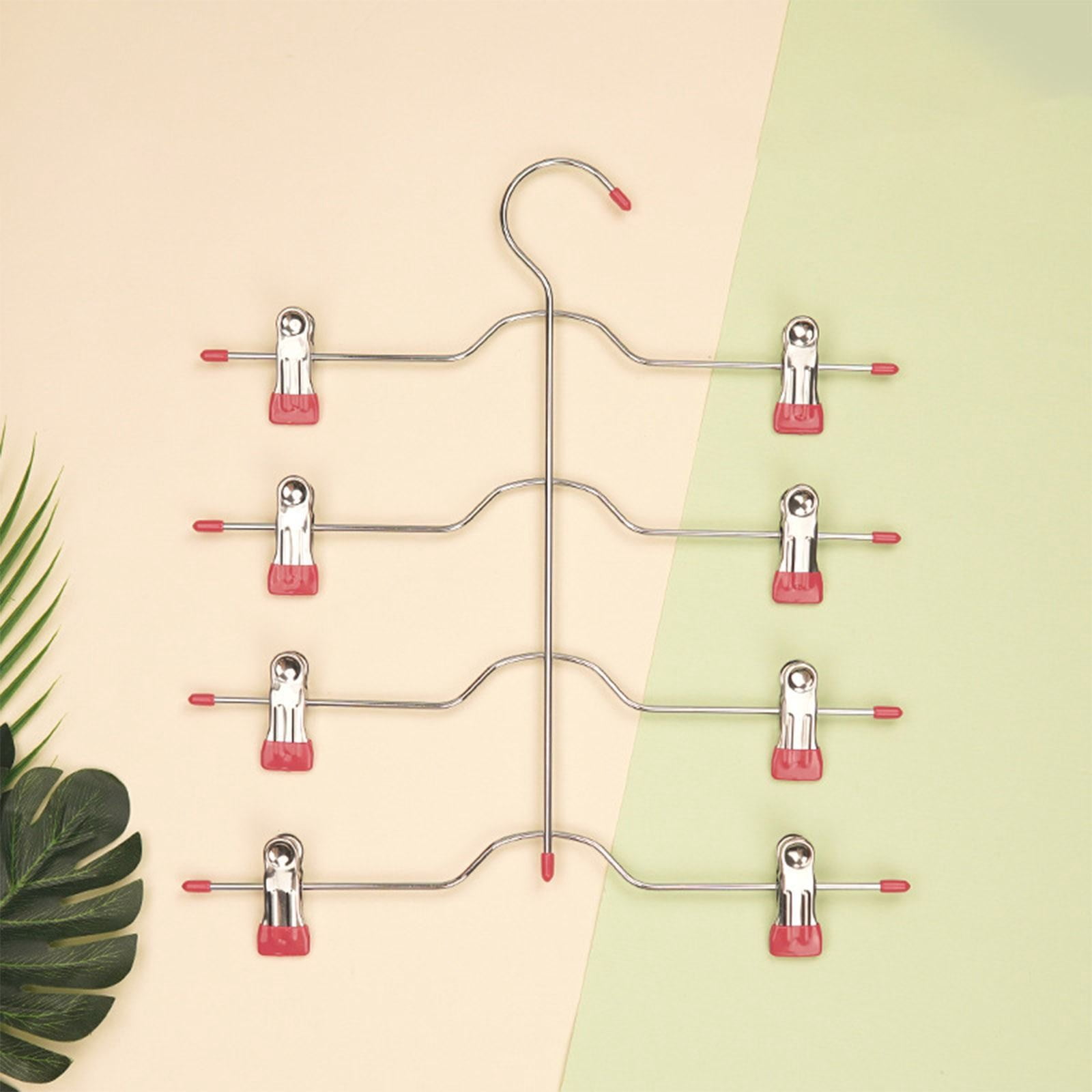 4 Tier Metal Skirt Hangers for Women, Pants Hanger Space Saving with Adjustable Clips, Gain 70% More Space, Non Slip Grip for Slacks, Trousers, Shorts, Jeans, Towels, 13.0x14.96"