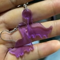 thumbnail image 2 of Cute Purple Dinosaur Earrings Translucent Acrylic Jell-O Cartoon Brachiosaurus, 2 of 5