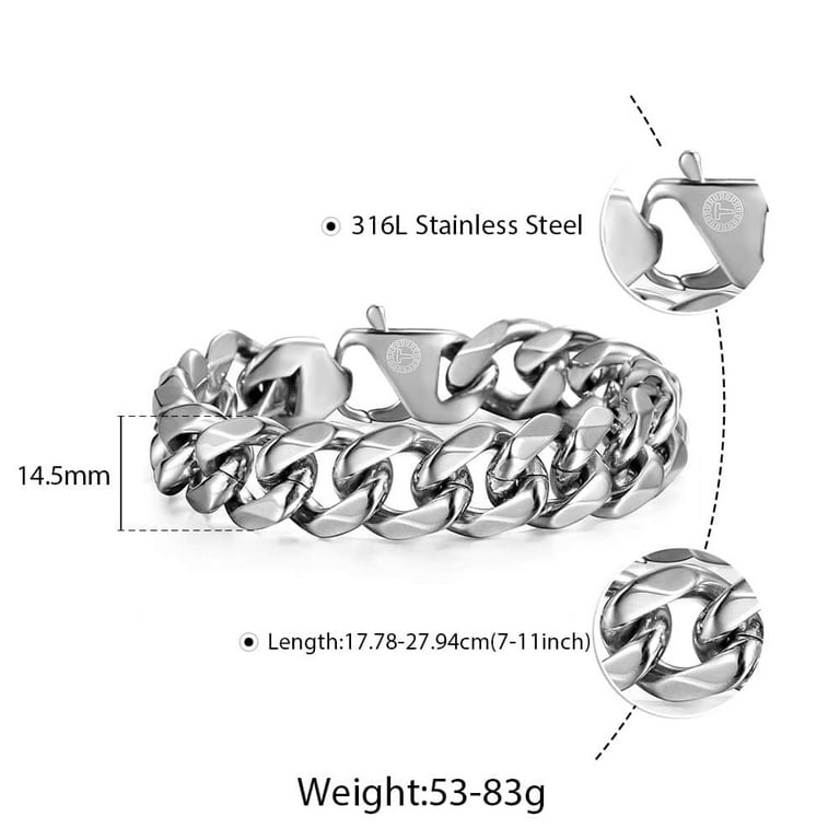 Buy Hermah Heavy Mens Bracelet Chain 316L Stainless Steel Silver Punk  Double Curb Cuban Rombo Link 15mm 8inch at