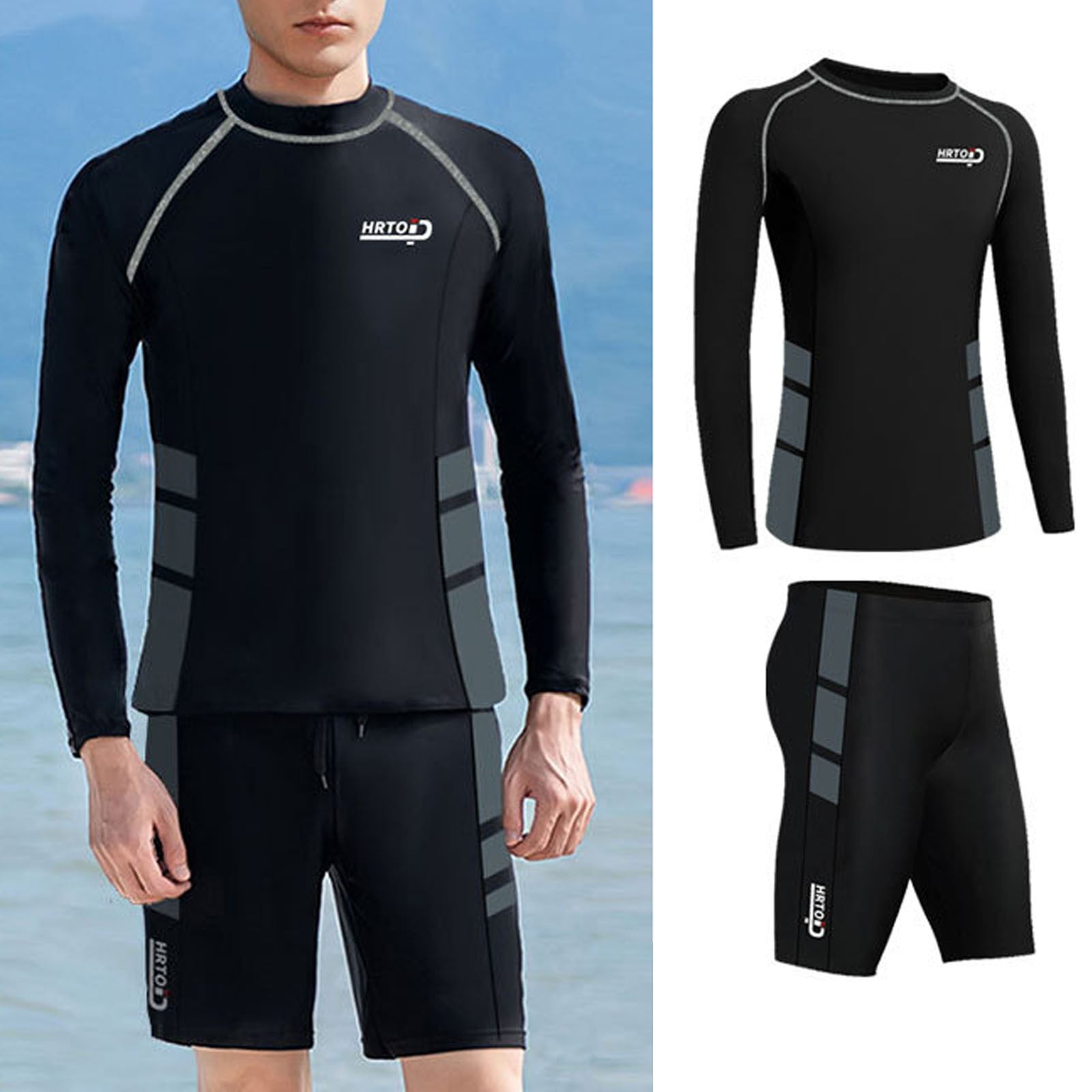 Icvfdpl Men Casual Long Sleeved Diving Top Suit Swimsuit Sunscreen Fast Dry Surfing Shorts Suit