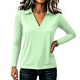 thumbnail image 7 of Garbnen Polo Shirts for Women V Neck Long Sleeve Shirts Women Casual Fitted Outdoor Lightweight Trendy Work Golf Shirt for Women Green M, 7 of 7