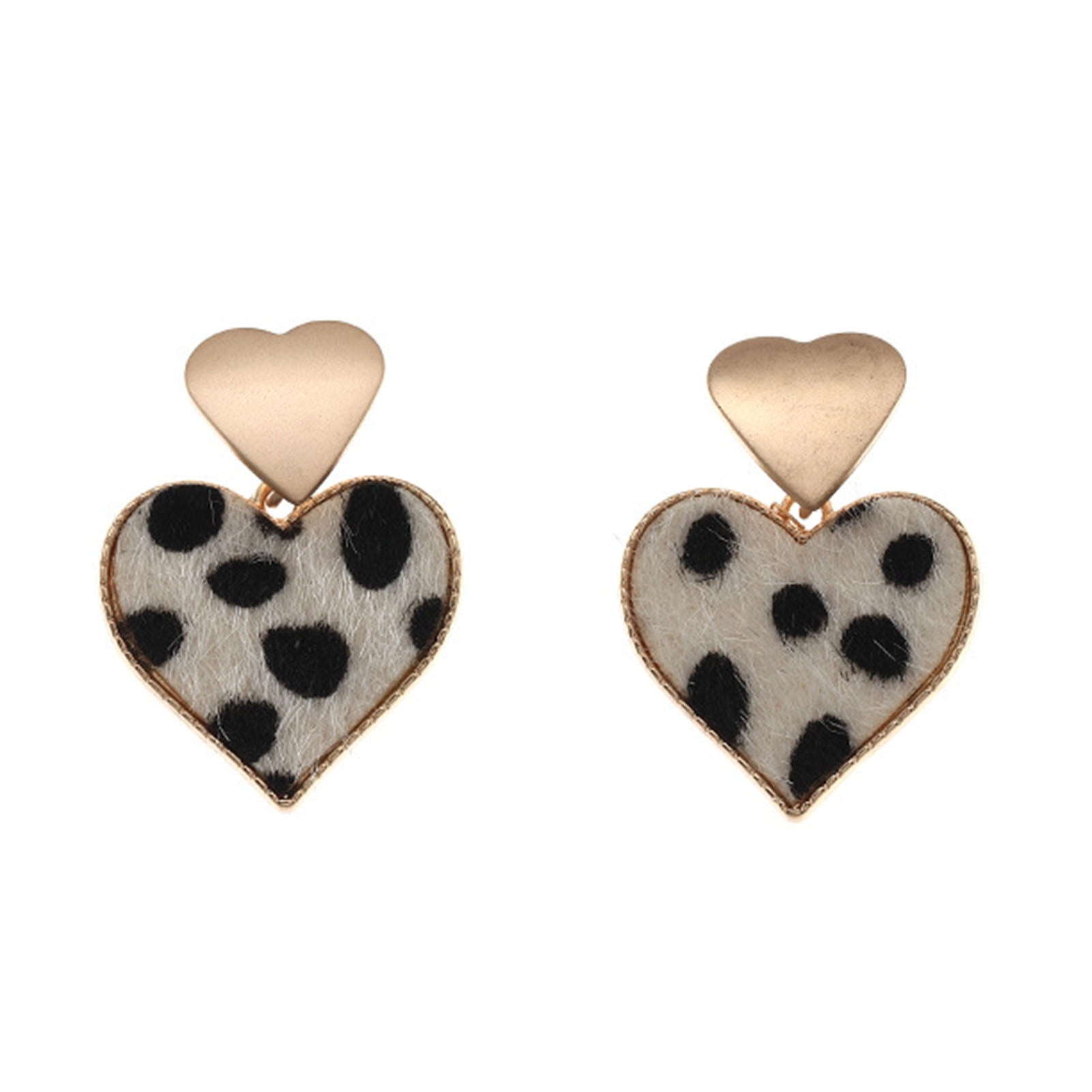 Fashion Alloy Love Heart Earrings For Women Gold Black Leopard Drop Earrings