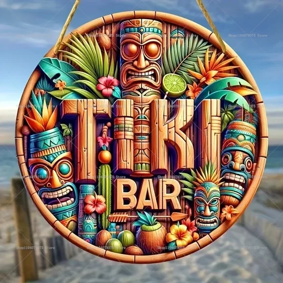 HELLOYOUNG Hawaiian Tiki Mask Wooden Sign 20x20cm Suitable For Outdoor Wall Garden Balcony Beach Bar And Holiday Decoration Holiday Gift