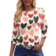 thumbnail image 4 of Fgvctg Valentine's Day Womens Tops Casual 3/4 Length Sleeve Crewneck Tops Romantic Date Night Pullover Shirts Plus Size Love Heart Print Blouses Gifts for Women Red L, 4 of 5