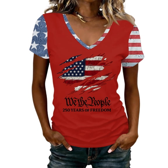 Fabrcox 1776-2026 USA 250th Anniversary Shirt Flag Print 4th of July Shirts Women We the People Celebration Freedom Patriotic Shirts for Women Funny