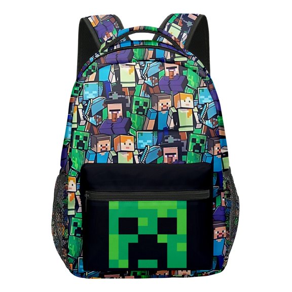 Minecraft Backpack| Gamer Black Rucksack | Green Creeper Zombie Skeleton Enderman & Cave Spider