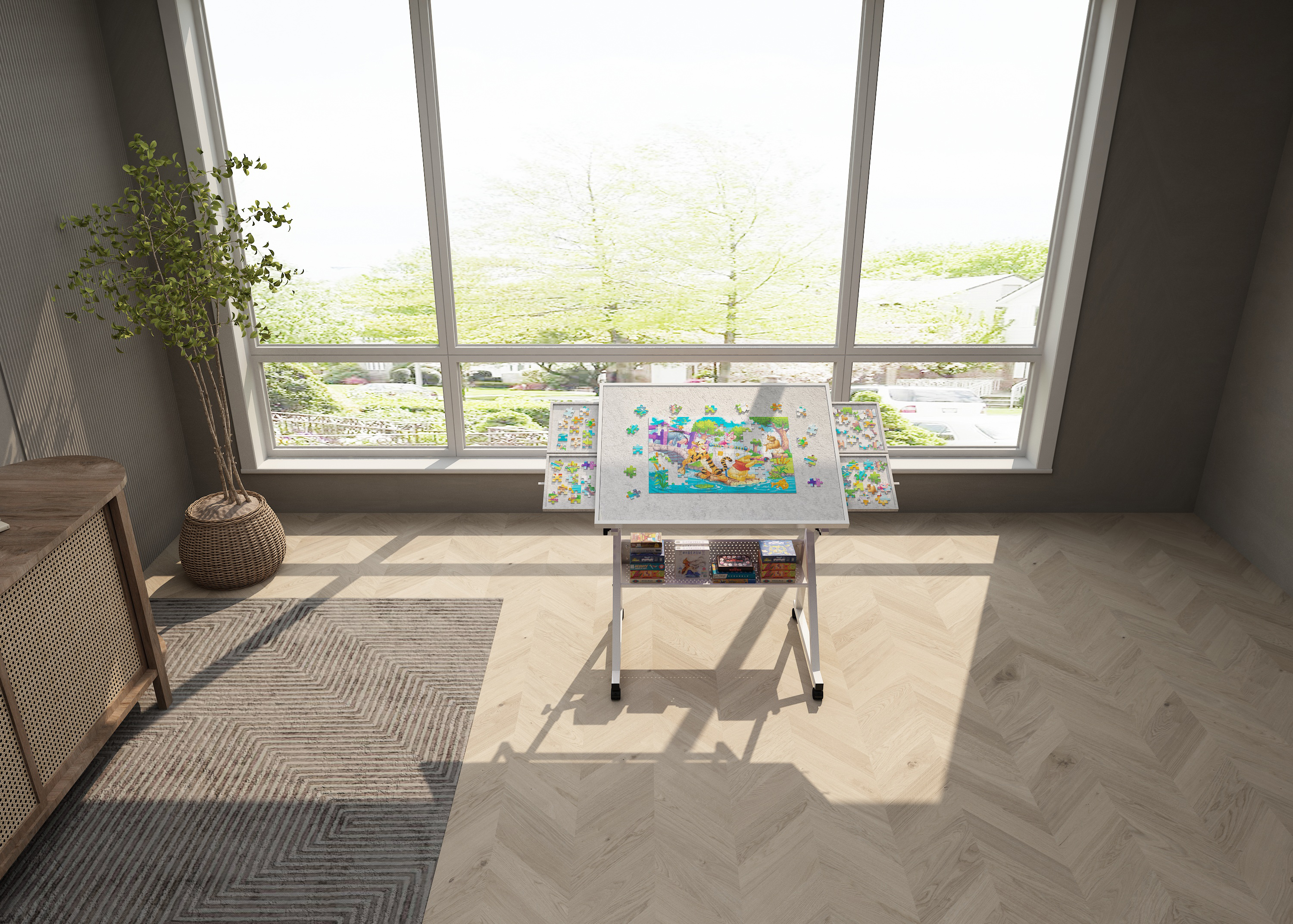 1500 Pieces Jigsaw Puzzle Metal Table Board for Adults Gift With 4 Trays (White)