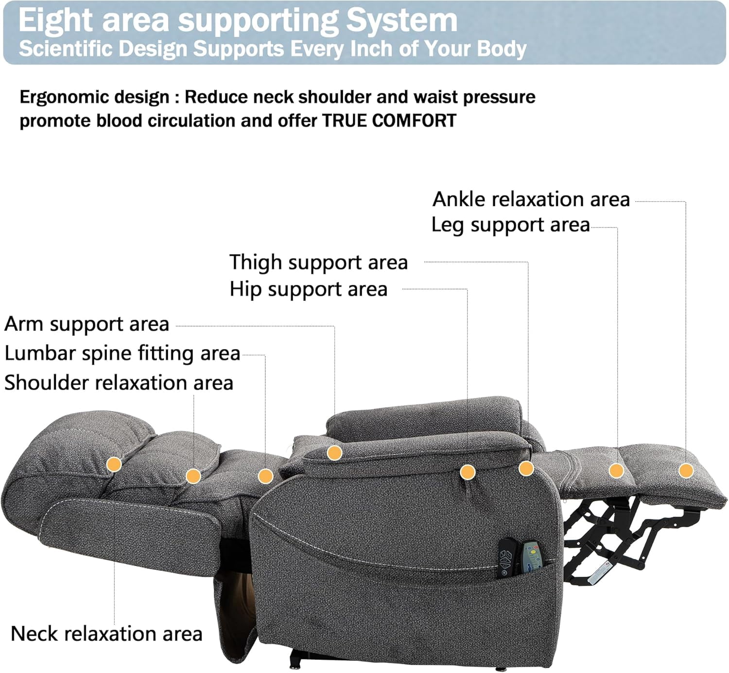 Adults Power Lift and Heat and Massage Recliners with Wireless Charging Device and USB Ports