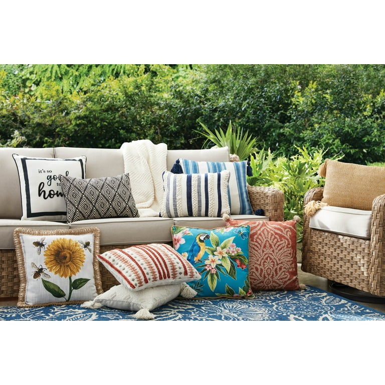 Better Homes Gardens 13 x 19 Outdoor Toss Pillow Blue Woven Walmart
