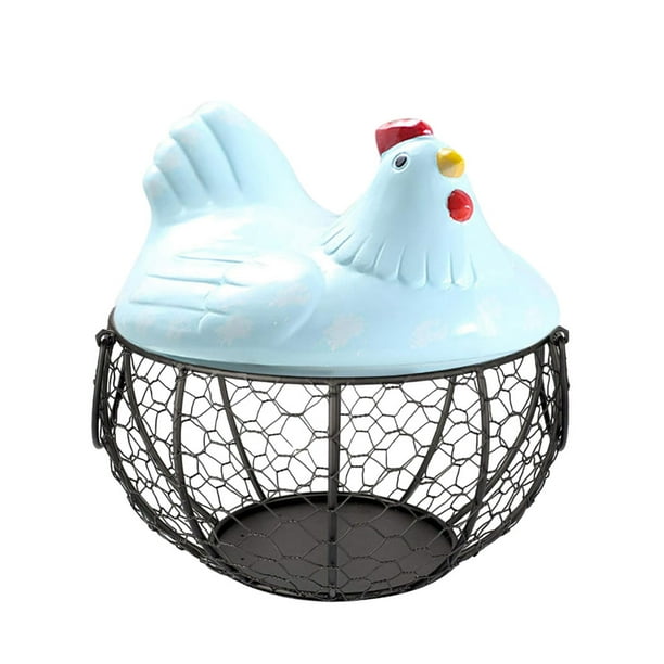 Cateissary Cesta de almacenamiento de cocina multifuncional con forma de pollo, cesta de cerámica para almacenamiento de huevos azul