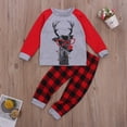 thumbnail image 7 of Seyurigaoka Boys Christmas Two-piece Clothes Set, Home Wear Deer Print Pullover + Plaid Long Pants, Red/ Black, 7 of 7