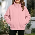 thumbnail image 2 of Zip up Sweatshirt Jackets for Girl - Fall Fleece Stand Neck Jacket with Pockets - Long Sleeve No Hood Outerwear, 2 of 7
