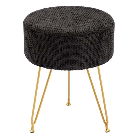 Sweetcrispy Ottoman Vanity Stool, Round Cushioned Seat with Gold Legs, Multi-Functional Footrest & Vanity Chair for Bedroom & Living Room, Black